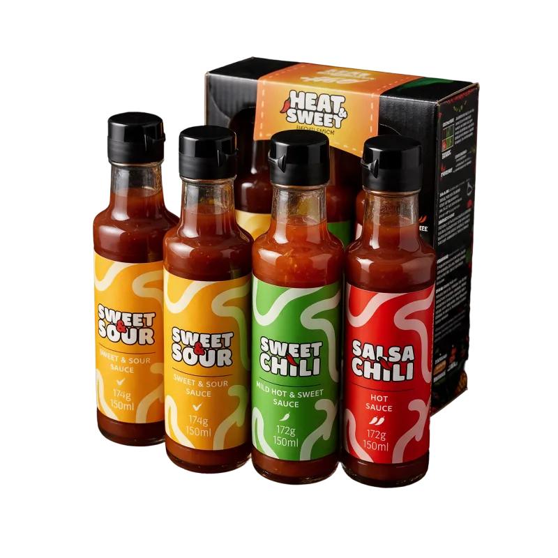 Set of three hot sauces from mild to extreme